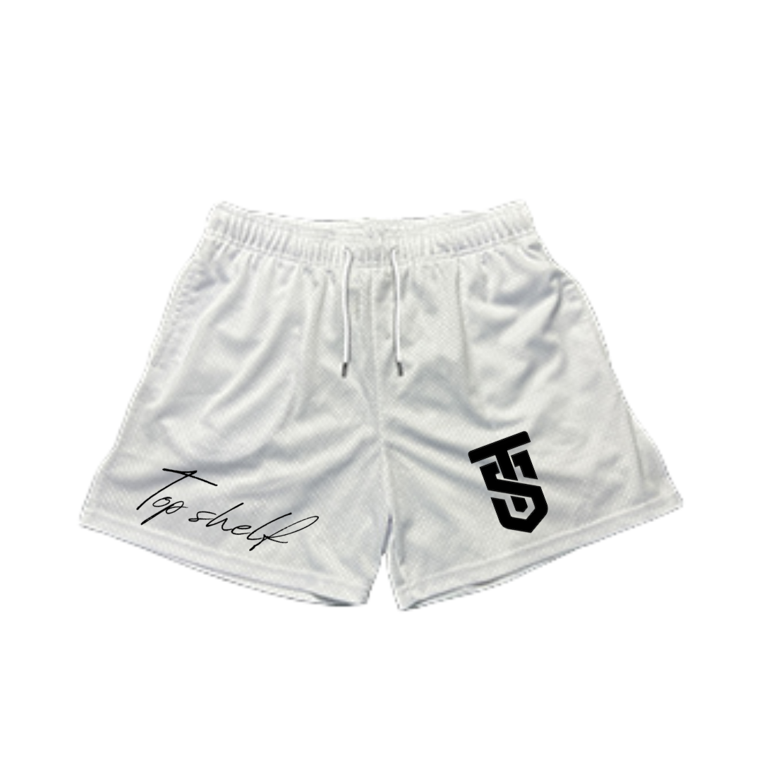 Top shelf white mesh shorts